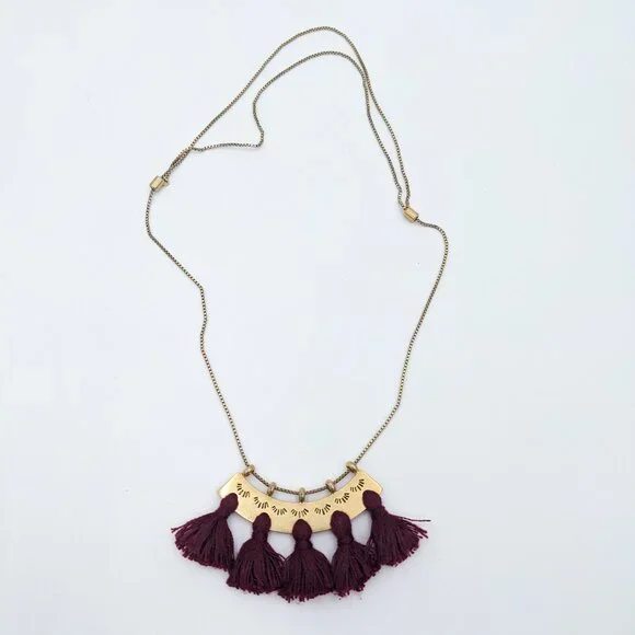 Madewell Brass and Maroon Eyelash Supernova Tassel Necklace - Picture 2 of 4